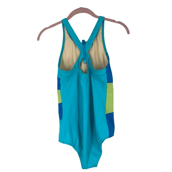 VTG Land’s End Plus SZ 16 Color Block One Piece Swimsuit, Cross Back Shelf Bra - Picture 3 of 9